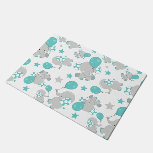 Patroon van olifanten, luifantenblauw - grijs deurmat (Schuin)