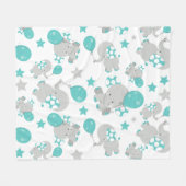 Patroon van olifanten, luifantenblauw - grijs fleece deken (Voorkant (Horizontaal))