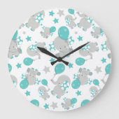 Patroon van olifanten, luifantenblauw - grijs grote klok (Voorkant)