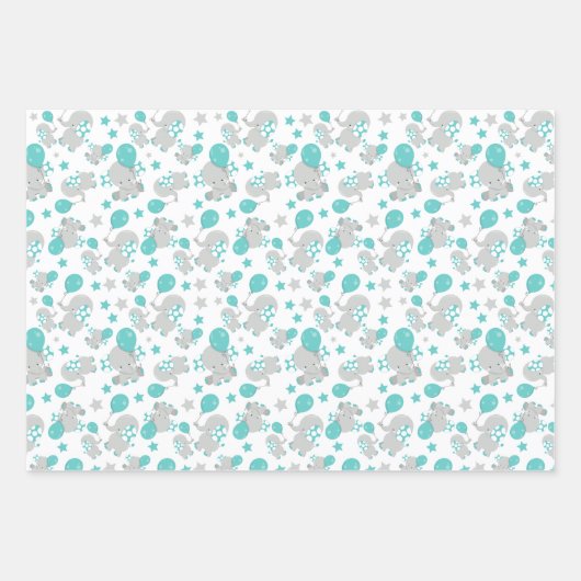 Patroon van olifanten, luifantenblauw - grijs inpakpapier vel (Voorkant)