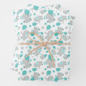 Patroon van olifanten, luifantenblauw - grijs inpakpapier vel (In situ)