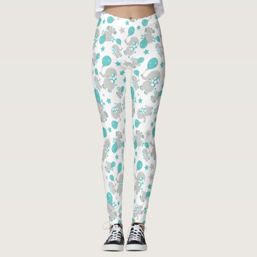 Patroon van olifanten, luifantenblauw - grijs leggings (Voorkant)