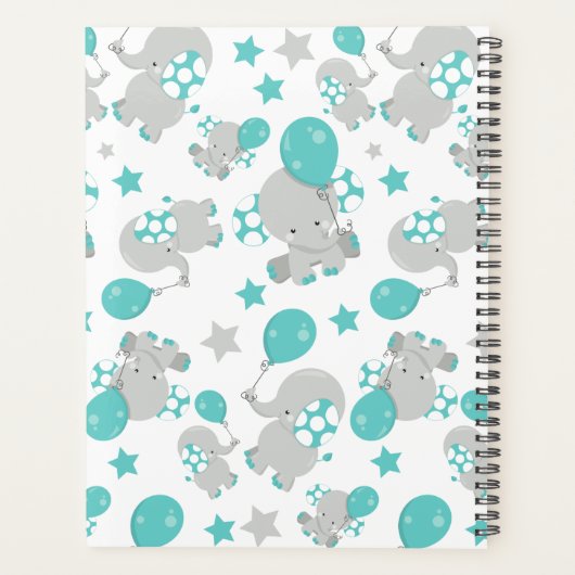 Patroon van olifanten, luifantenblauw - grijs planner (Achterkant)