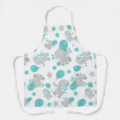 Patroon van olifanten, luifantenblauw - grijs schort (Voorkant)
