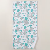 Patroon van olifanten, luifantenblauw - grijs strandlaken (Voorkant)