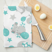 Patroon van olifanten, luifantenblauw - grijs theedoek (Quarter Fold)