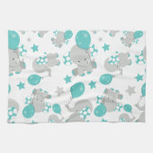 Patroon van olifanten, luifantenblauw - grijs theedoek (Horizontaal)