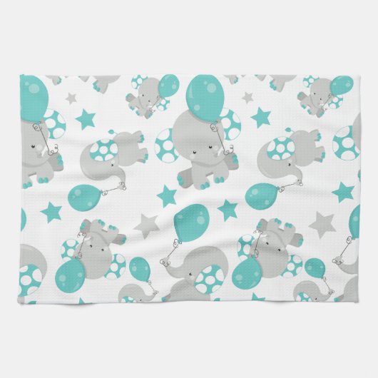 Patroon van olifanten, luifantenblauw - grijs theedoek (Horizontaal)