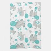 Patroon van olifanten, luifantenblauw - grijs theedoek (Verticaal)