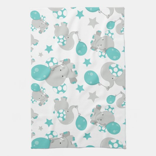 Patroon van olifanten, luifantenblauw - grijs theedoek (Verticaal)