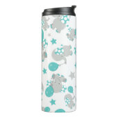 Patroon van olifanten, luifantenblauw - grijs thermosbeker (Gedraaid links)
