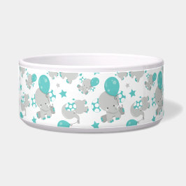 Patroon van olifanten, luifantenblauw - grijs voerbakje