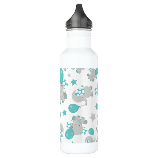 Patroon van olifanten, luifantenblauw - grijs waterfles  (Links)