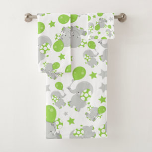 Patroon van olifanten, luifantennepalen - groen gr bad handdoek