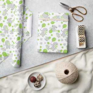 Patroon van olifanten, luifantennepalen - groen gr cadeaupapier