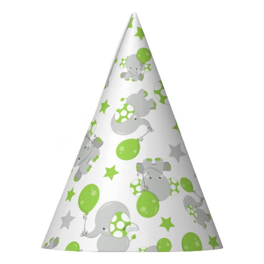 Patroon van olifanten, luifantennepalen - groen gr feesthoedjes (Links)