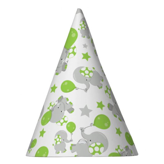 Patroon van olifanten, luifantennepalen - groen gr feesthoedjes (Rechts)