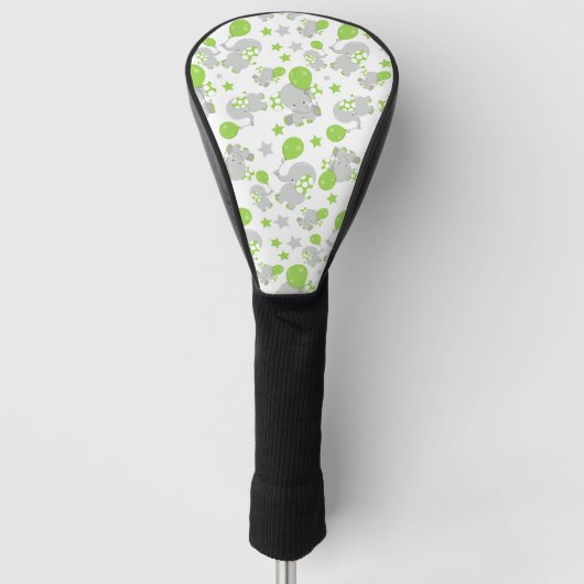 Patroon van olifanten, luifantennepalen - groen gr golfheadcover (Voorkant)