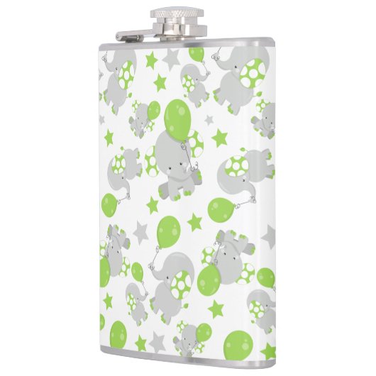 Patroon van olifanten, luifantennepalen - groen gr heupfles (Links)