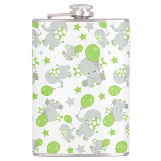 Patroon van olifanten, luifantennepalen - groen gr heupfles (Voorkant)