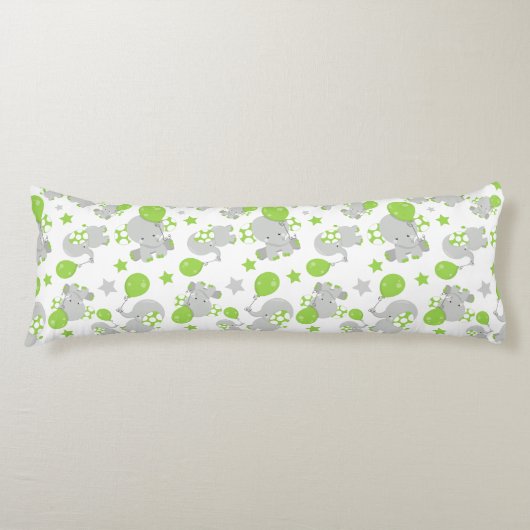 Patroon van olifanten, luifantennepalen - groen gr lichaamskussen (Voorkant)