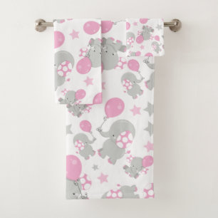 Patroon van olifanten, luifantennepalen - Roze gri Bad Handdoek