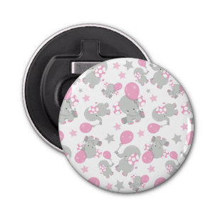 Patroon van olifanten, luifantennepalen - Roze gri Button Flesopener