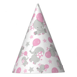 Patroon van olifanten, luifantennepalen - Roze gri Feesthoedjes
