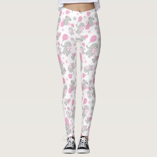 Patroon van olifanten, luifantennepalen - Roze gri Leggings (Voorkant)