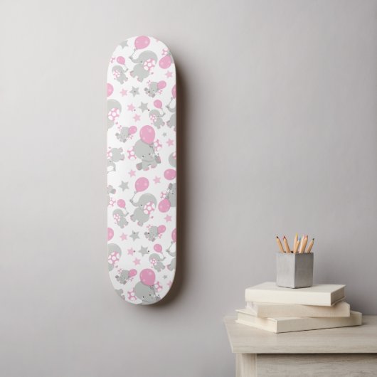 Patroon van olifanten, luifantennepalen - Roze gri Persoonlijk Skateboard (Muurkunst)