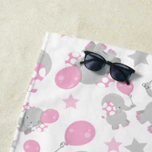 Patroon van olifanten, luifantennepalen - Roze gri Strandlaken