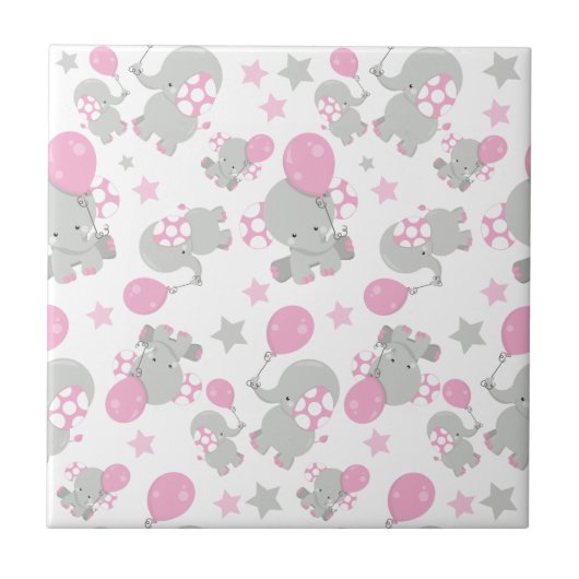 Patroon van olifanten, luifantennepalen - Roze gri Tegeltje (Voorkant)