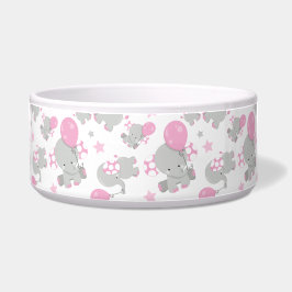 Patroon van olifanten, luifantennepalen - Roze gri Voerbakje