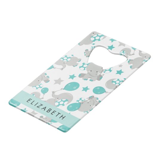 Patroon van olifanten, schattige olifanten, Jouw n Creditkaart Flessenopener (Voorkant Gekanteld)