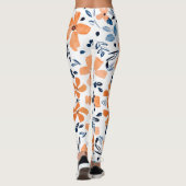 patroon van Oranje bloem en blauwe bladeren Leggings (Achterkant)