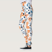 patroon van Oranje bloem en blauwe bladeren Leggings (Links)