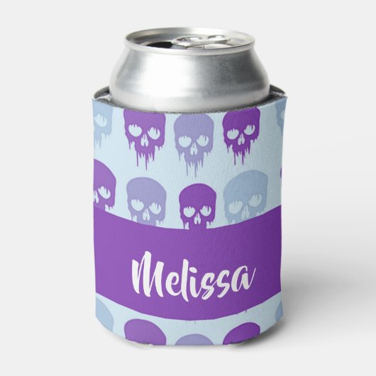 patroon van Paarse en blauwe smeltschedels Blikjeskoeler (Blikje Voorkant)