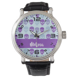 patroon van Paarse en blauwe smeltschedels Horloge