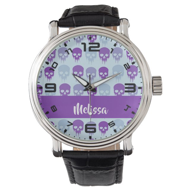 patroon van Paarse en blauwe smeltschedels Horloge (Voorkant)