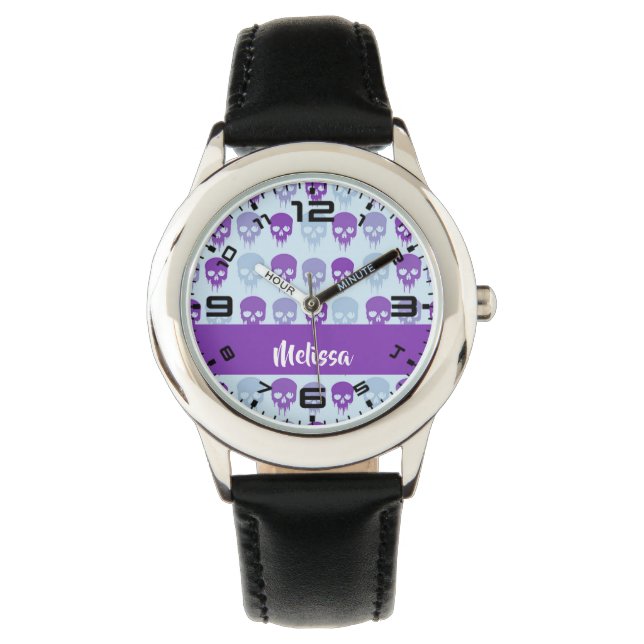 patroon van Paarse en blauwe smeltschedels Horloge (Voorkant)