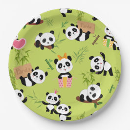 Patroon van Panda 3 Papieren Bordje