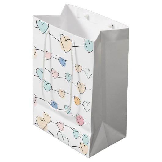 Patroon van pastelhartsstrings | Schattigee minima Medium Cadeauzakje (Voorkant Gekanteld)