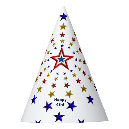Patroon van Patriotic Stars Party Pet Feesthoedjes (Voorkant)