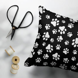 Patroon van Paws, Paw Prints, zwart en wit Accent Kussen