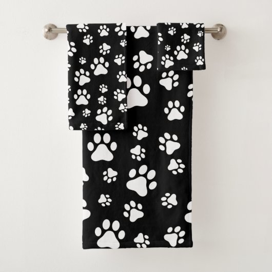 Patroon van Paws, Paw Prints, zwart en wit Bad Handdoek (Insitu)