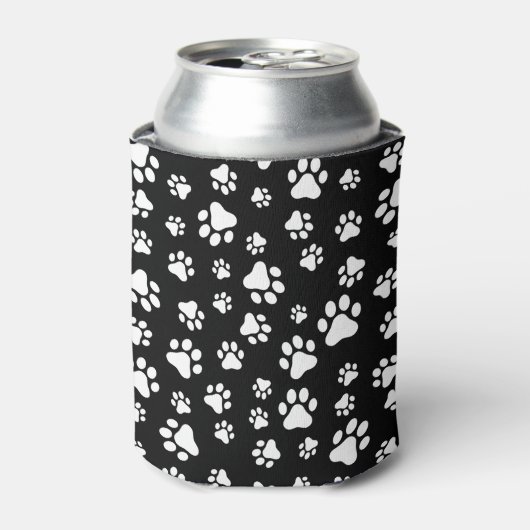 Patroon van Paws, Paw Prints, zwart en wit Blikjeskoeler (Blikje Voorkant)