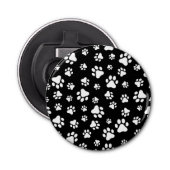 Patroon van Paws, Paw Prints, zwart en wit Button Flesopener (Voorkant)