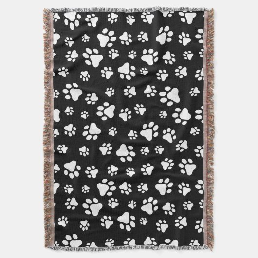Patroon van Paws, Paw Prints, zwart en wit Deken (Voorkant Verticaal)