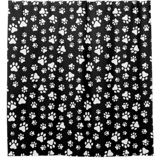 Patroon van Paws, Paw Prints, zwart en wit Douchegordijn (Voorkant)