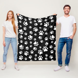 Patroon van Paws, Paw Prints, zwart en wit Fleece Deken